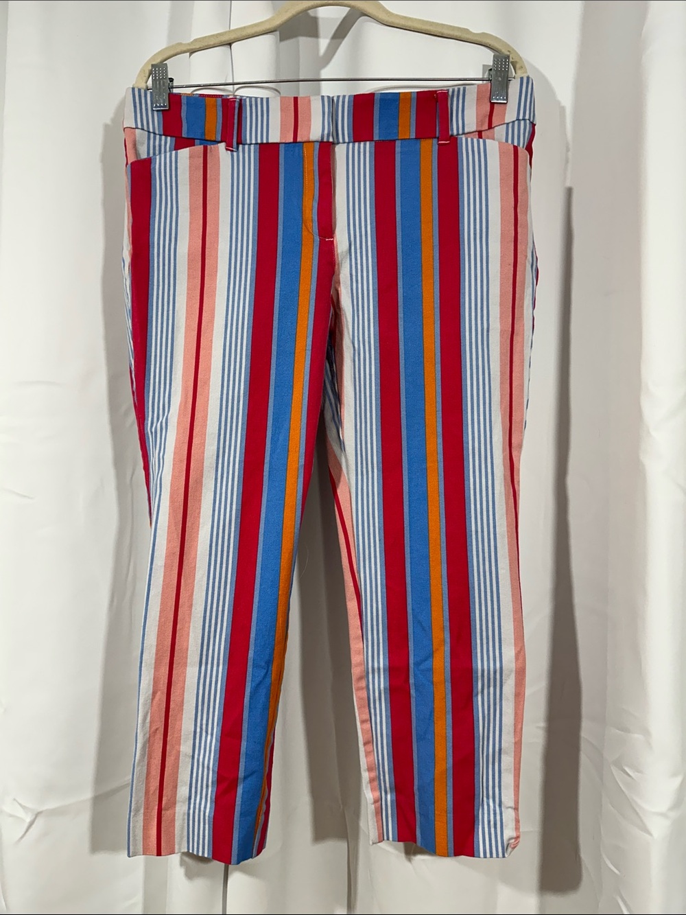 New York & Company Size 12 Multicolor Stripe Crop Pants Red Blue White Stretch